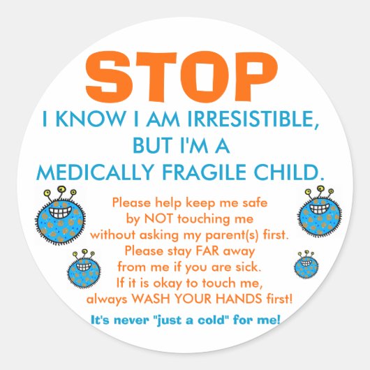 Stop en denk: Medisch kwetsbare kind Stickers (Voorkant)