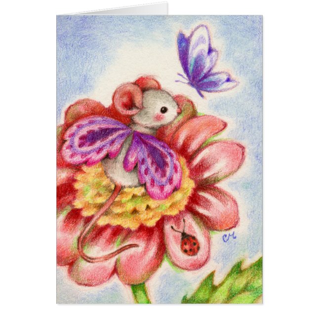 Stop en ruik de bloemen - een fairy muis Art Card (Voorkant)