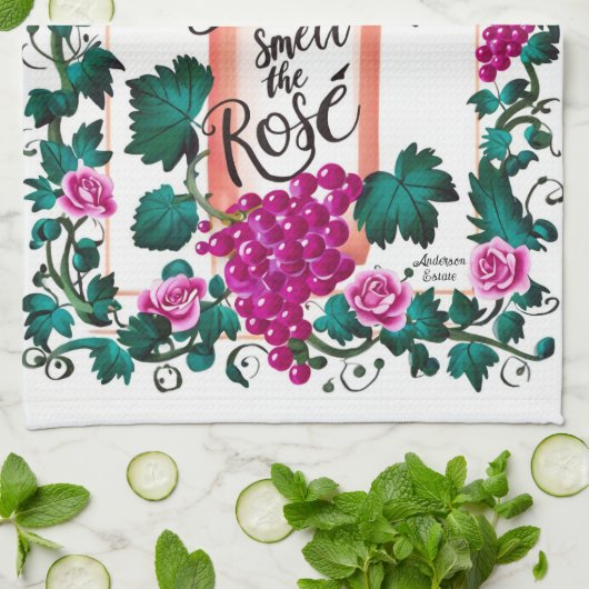 Stop en ruik de Rosé Custom Pink Vino Theedoek (Gevouwen)
