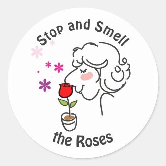 Stop en Ruik de Rozen Ronde Sticker (Voorkant)