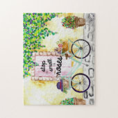 Stop en Ruik de Rozen Waterverf Flowers Bike Legpuzzel (Verticaal)