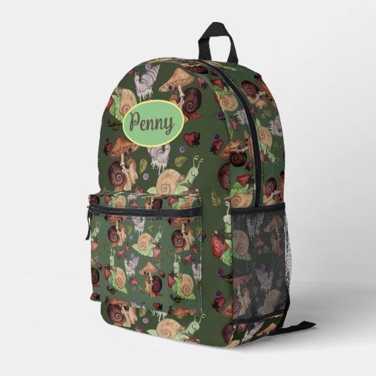 Stop en ruik het slakkenpatroon van aardbeien bedrukte rugzak (Achterkant Hoek Rechts)