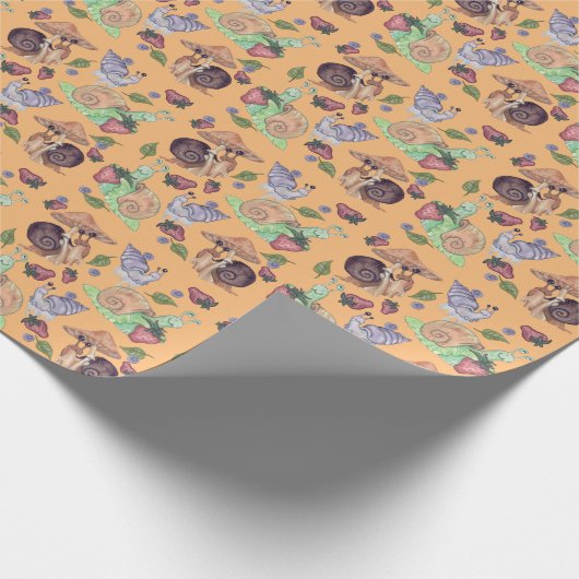 Stop en ruik het slakkenpatroon van aardbeien cadeaupapier (Hoek)