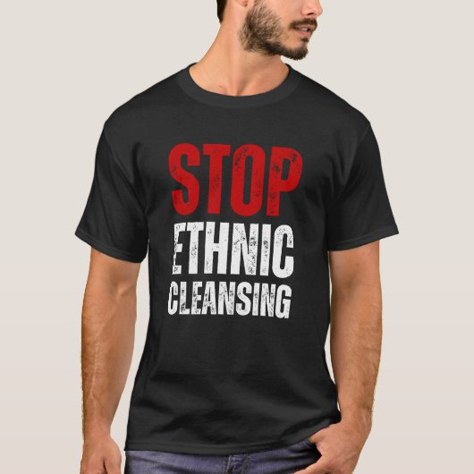 Stop etnische zuivering | Rood en wit T-shirt (Voorkant)