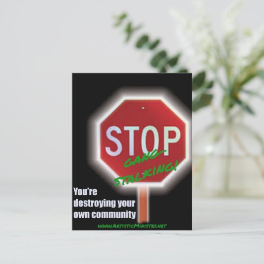 Stop Gang-Stalking BRIEFKAART (Staand voorkant)