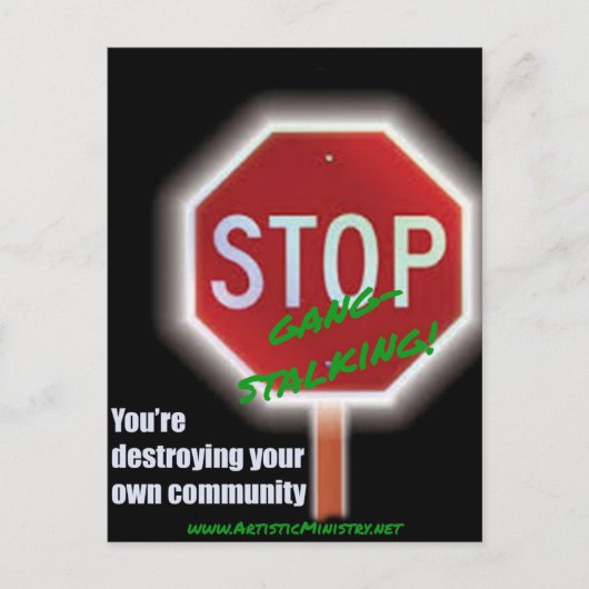 Stop Gang-Stalking BRIEFKAART (Voorkant)