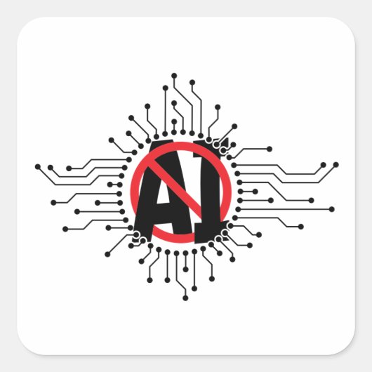 Stop, gebruik geen artificial intelligence, AI. Vierkante Sticker (Voorkant)