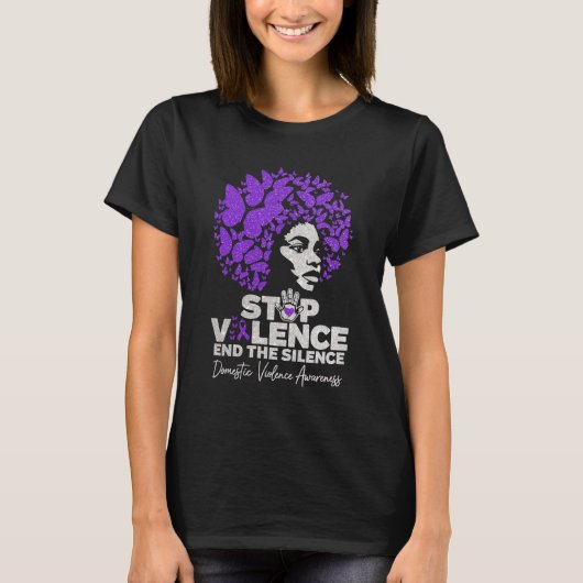 Stop Geweld Beëindig De Stilte Huiselijk AwarT-Shi T-shirt (Voorkant)
