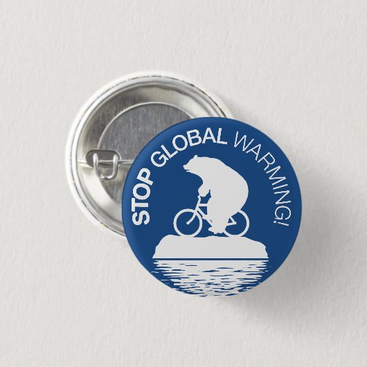 Stop Global Warming Button: Polaire Beren fiets Ronde Button 3,2 Cm (Voorkant /achterkant)
