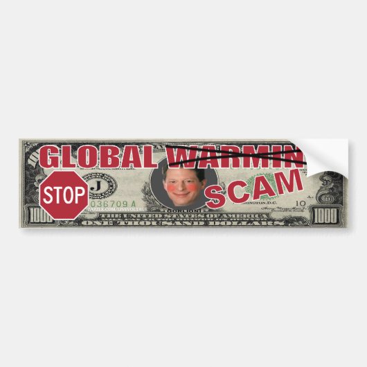 STOP GLOBAL WARMING SCAM BUMPERSTICKER (Voorkant)
