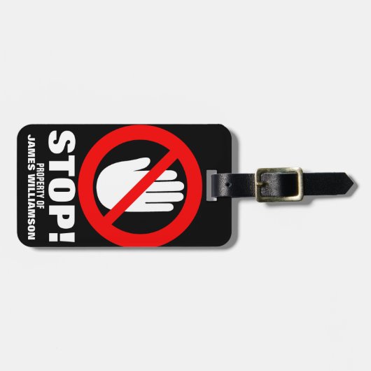 Stop Hands-off waarschuwing genaamd bagagelabel (Voorkant horizontaal)