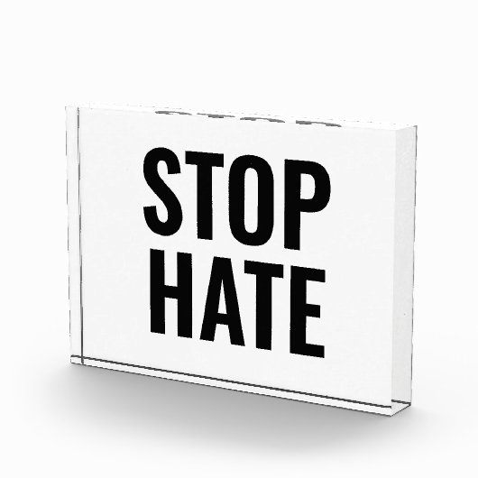 Stop Hate, zwart, helder acrylteken Fotoblokken (Rechts)