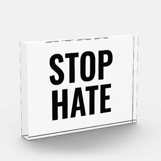 Stop Hate, zwart, helder acrylteken Fotoblokken (Links)