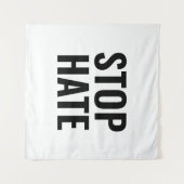 Stop Hate, zwart wit minimalistisch teken Wandkleed (Voorkant (horizontaal))