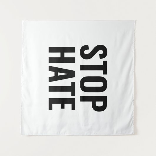 Stop Hate, zwart wit minimalistisch teken Wandkleed (Voorkant (horizontaal))