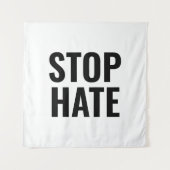 Stop Hate, zwart wit minimalistisch teken Wandkleed (Voorkant)