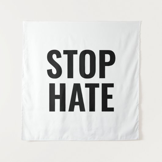 Stop Hate, zwart wit minimalistisch teken Wandkleed (Voorkant)