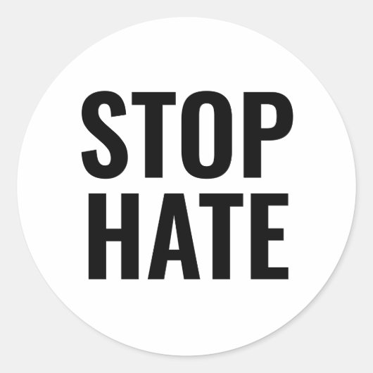 Stop Hate, zwarte witte minimalist Ronde Sticker (Voorkant)