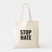 Stop Hate, zwarte witte minimalist Tote Bag (Achterkant)