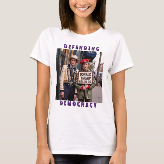 Stop het fascisme dat de democratie verdedigt t-shirt (Voorkant)