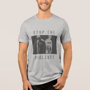 "Stop het Geweld" Houtskool Zwarte Oorlog Grafiek Tri-Blend Shirt