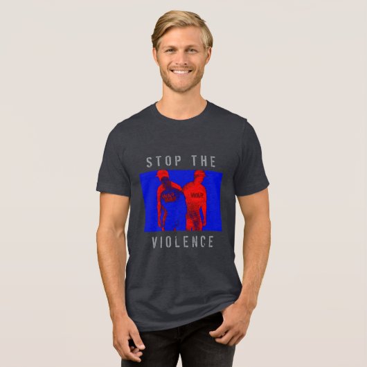 "Stop het geweld" Red Blue Black War Graphic Tri-Blend Shirt (Voorkant volledig)