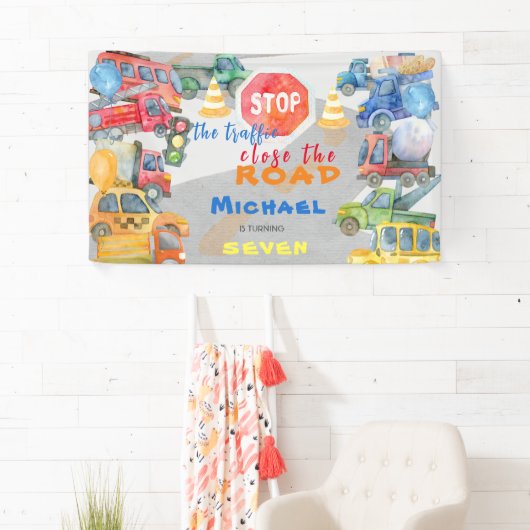 Stop het verkeer dicht bij de verjaardag van de au spandoek (Insitu)