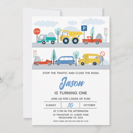 Stop het verkeer kleurrijk vervoer 1e verjaardag kaart (Voorkant)