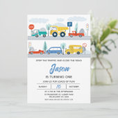 Stop het verkeer kleurrijk vervoer 1e verjaardag kaart (Staand voorkant)