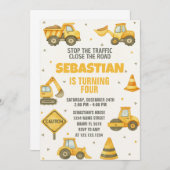 Stop het verkeer! Uitnodiging voor bouwverjaardag (Voorkant / Achterkant)