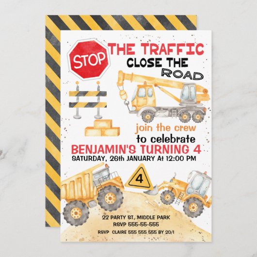 Stop het verkeer Verjaardagsfeest Bouw Kaart (Voorkant / Achterkant)