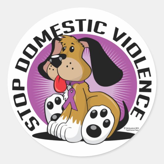 Stop huiselijk geweld hond ronde sticker (Voorkant)