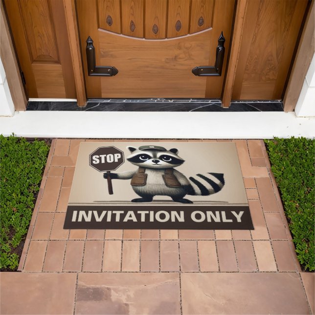 Stop, Humorvoller Waschbär für exklusive Haushalte Deurmat (Buiten)