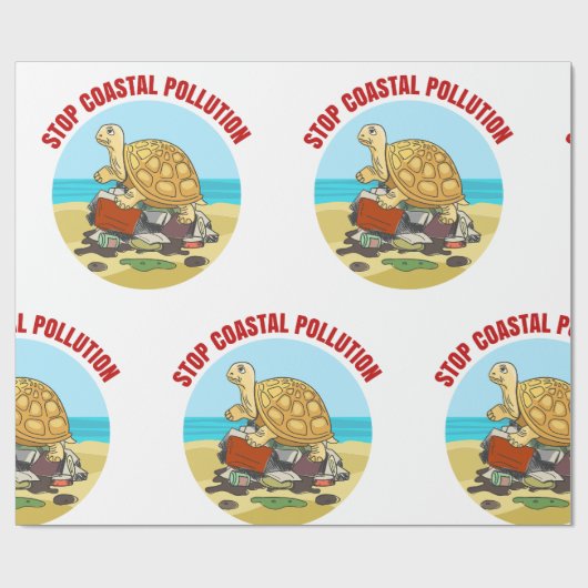 Stop Kustvervuiling Zee Schildpad Milieu Cadeaupapier (Vlak)