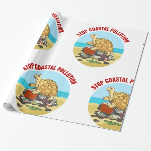 Stop Kustvervuiling Zee Schildpad Milieu Cadeaupapier (Uitgerold)