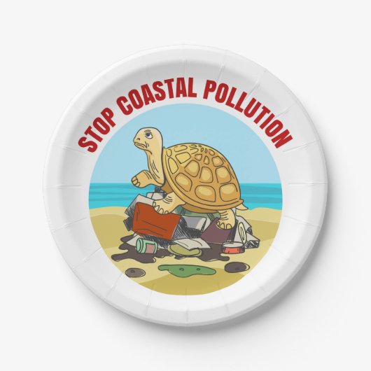 Stop Kustvervuiling Zee Schildpad Milieu Papieren Bordje (Voorkant)