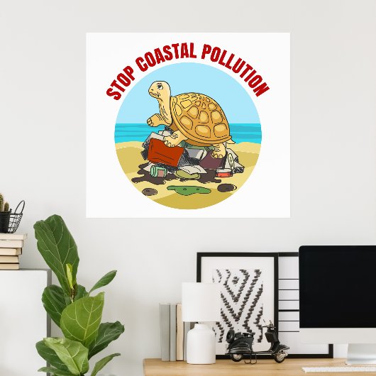 Stop Kustvervuiling Zee Schildpad Milieu Poster (Thuiskantoor)