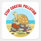 Stop Kustvervuiling Zee Schildpad Milieu Vierkante Sticker (Voorkant)