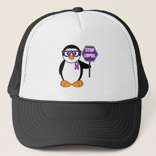Stop Lupus: Pinguïn met teken Trucker Pet (Voorkant)