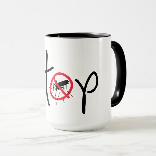 Stop malaria, zika of dengue. Virus, steek muggen. Mok (Voorkant rechts)