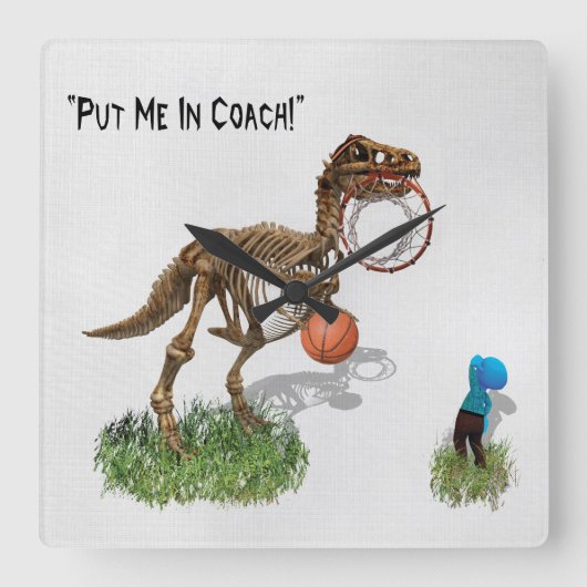 "Stop me in Coach" Dinosaur Art Vierkante Klok (Voorkant)