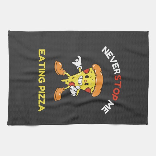 Stop me nooit met pizza eten theedoek (Horizontaal)