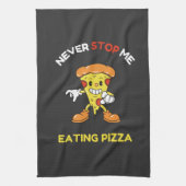 Stop me nooit met pizza eten theedoek (Verticaal)