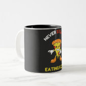 Stop me nooit met pizza eten tweekleurige koffiemok (Voorkant links)