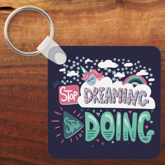 Stop met dromen, begin donkerblauw te doen sleutelhanger (Voorkant)