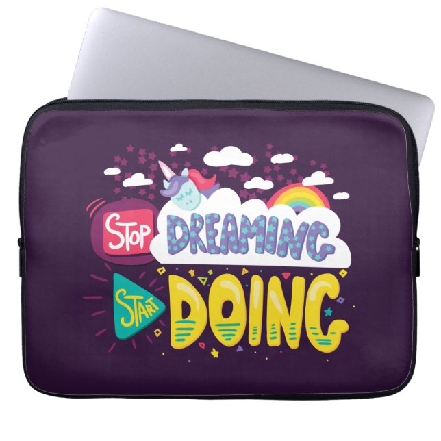 Stop met dromen, begin met donker Paarse Laptop Sleeve (Voorkant)