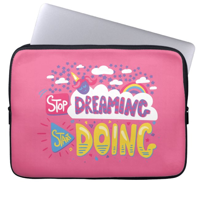 Stop met dromen, begin met donker violet laptop sleeve (Voorkant)
