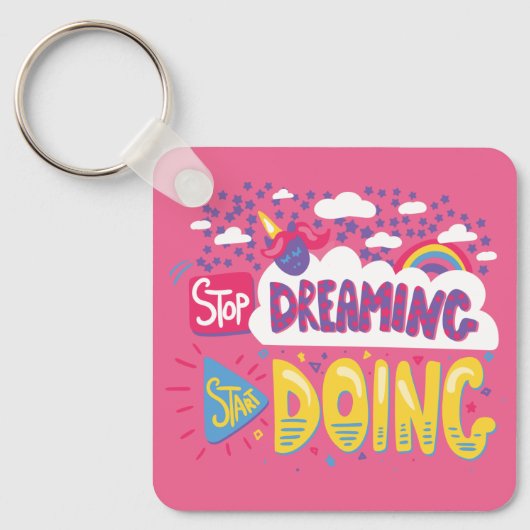 Stop met dromen, begin met donker violette metal sleutelhanger (Voorkant)