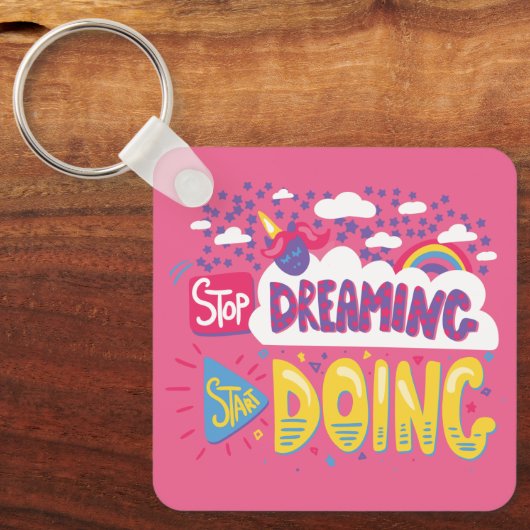 Stop met dromen, begin met donker violette metal sleutelhanger (Voorkant)