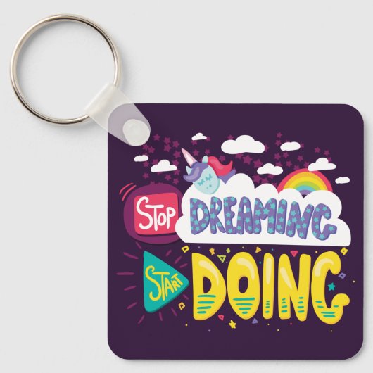 Stop met dromen, begin met donkere Paarse metal Sleutelhanger (Voorkant)